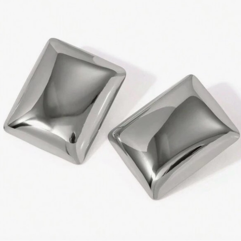 Silver Geometric Stud Earrings - image 1